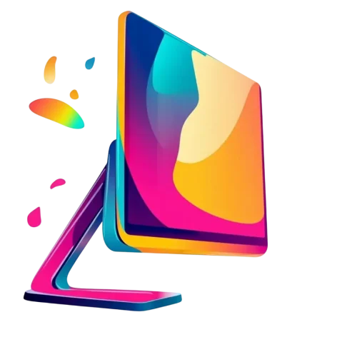 Moderne monitor in abstracte stijl Gestileerde kleurrijke illustratie van een flatscreenmonitor met abstracte vormen en effecten.